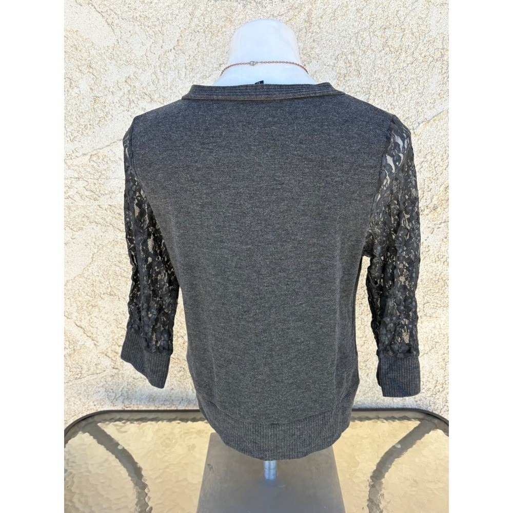 Y2K Tralilbee Gray Lace Sleeve Button Front Cardigan Sweater Large Womens #5 - Picture 2 of 5